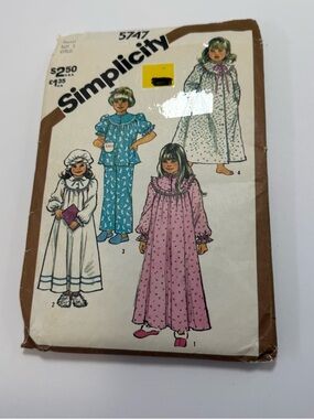 Simplicity 5747 Kids Pink Nightgown Sewing Pattern - Vintage Pajama Design